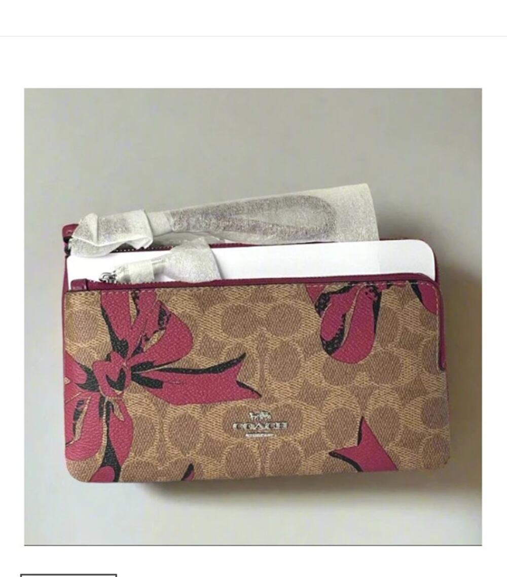 Coach CAA84 Red Bow Signature Double Zip Phone Wallet